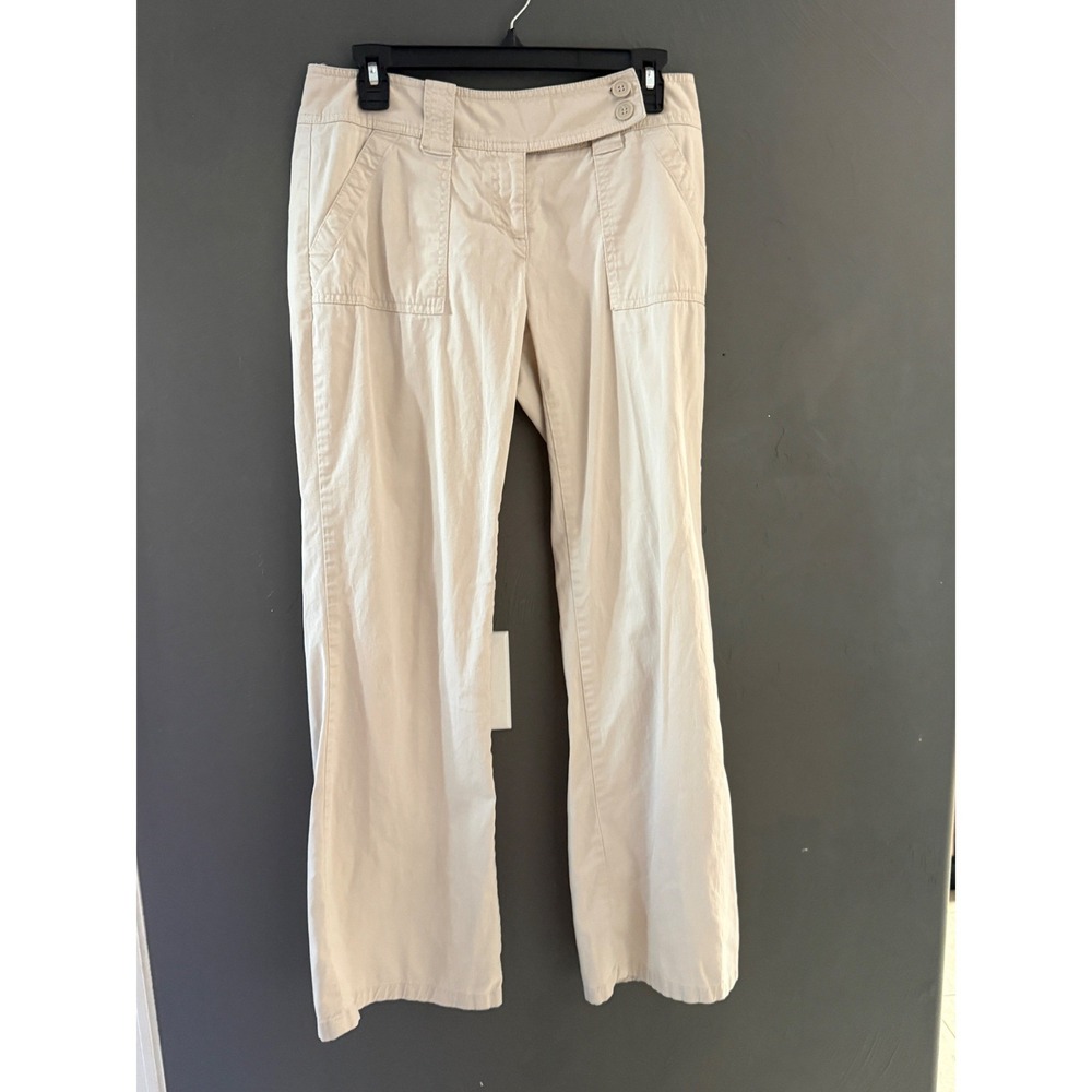 New York & Company Y2k Double Button Chino Flare Leg Pants Beige Khaki Size 4